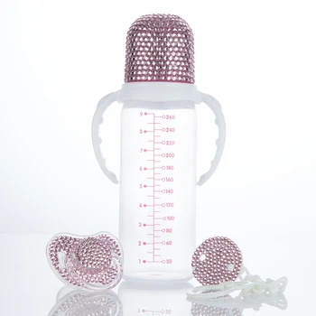 MIYOCAR, розова сверкающая зърното с кристали и комплект за бебешко шише - перфектният луксозен подарък за вашето дете от 0 до 6 м
