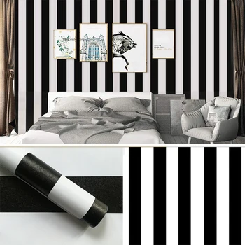Модерни самозалепващи се тапети в черно-бяла лента, за хол, мебели за спалня, гардероби, стикер 