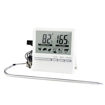 Цифров термометър за фурна за приготвяне на барбекю, измерване на температурата на месото в кухнята, функция таймер за печене с датчик от неръждаема стомана
