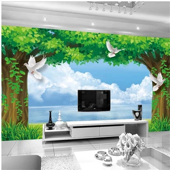 beibehang HD 3d стереоскопични тапети, стенописи със зелено дърво, TV-фон, тапети, хол, спалня, водопад, хартия за рисуване