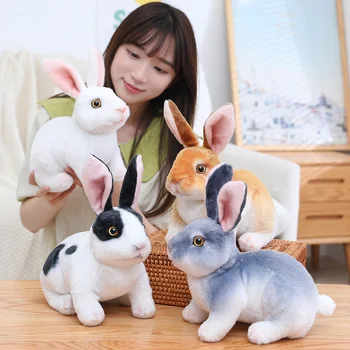 Реалистични сладки бели плюшени зайчета, реалистични животни, подпори за фотосесия, имитация на заек, играчка-зайче, модел, подарък за рожден ден