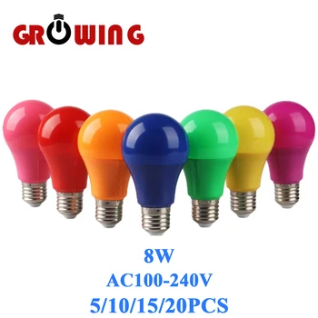5-20 БР. Led Цветна лампа AC100-240V Напрежение E27 B22 Базова мощност 8 W Седем цвята са на разположение за честване на празника, KTV bar