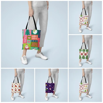 Холщовая чанта-тоут, Коледна еко-чанта за пазаруване, сгъваема чанта за ежедневно използване, холщовая чанта-тоут с принтом за жени, дамски чанта с голям капацитет