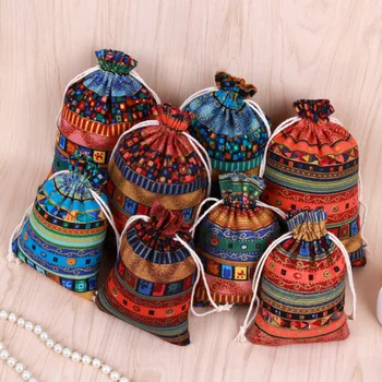 1бр Ретро Етнически Чанта Стил На съвсем малък Опаковки Подарък Чанта За Съхранение на шоколадови Бонбони Жени Печатни Бижута Малка Коледна Чанта За Съхранение