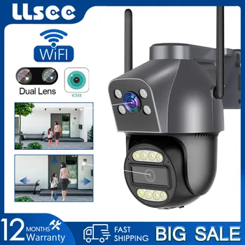 LLSEE icsee двойна леща 8MP 4K ВИДЕОНАБЛЮДЕНИЕ безжична градинска WIFI камера с 5-кратно увеличение цветно нощно виждане автоматично следене на двустранния повикване waterp