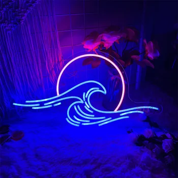 Морска вълна led неонова реклама Изкуство Стенен интериор на стаята Слънце неонови светлини лампа вечерни детски подарък за рожден ден Украса на дома спални