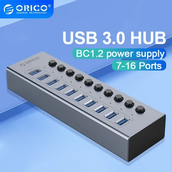 ORICO се захранва от USB 3.0 Хъб 7/10/13/16 Портове USB удължителен кабел с Изходи за включване/изключване 12 v Адаптер Поддръжка на BC1.2 кабел за зареждане Сплитер За PC