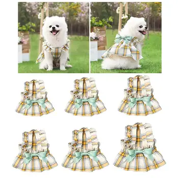 Летни модни рокли за кучета с клетчатым лък, регулируем дишащи дрехи за коте, кученце чихуахуа, дрехи за малки кучета