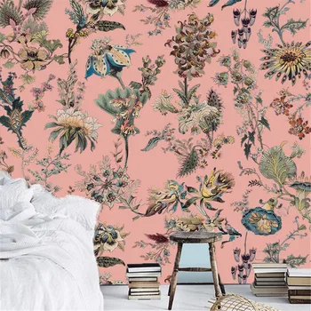 Съвременната мода, лесно лукс, розов фон с голямо цвете, 3d тапети, стенни рисувани по поръчка, спалня, хол, фон
