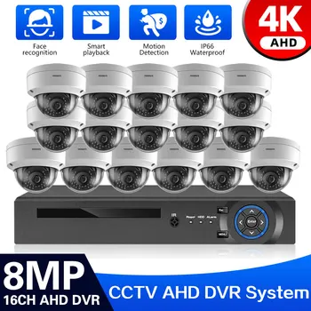 4K 16-канален комплект камера видеонаблюдение за лице, външна водоустойчив AHD камера за сигурност, комплект система за видеонаблюдение с 8-мегапикселов комплект XMEYE DVR, 16 канала