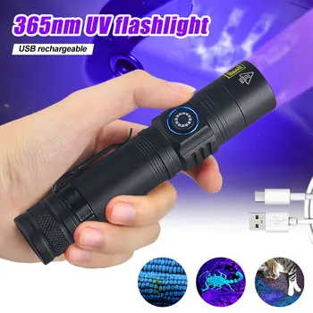 Мини 365нм UV led фенерче, черно огледало, ултравиолетова лампа, акумулаторна батерия USB, лилаво, Linternas, детектор на петна от урина на домашни любимци, детектор на петна
