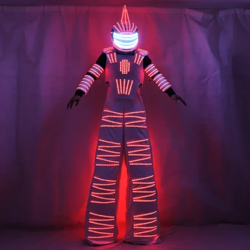 Цветни RGB Led Светлинен Костюм С Каска Led Облекло Лек Костюм Робот На Кокили Kryoman David Guetta Robot Dance Носете