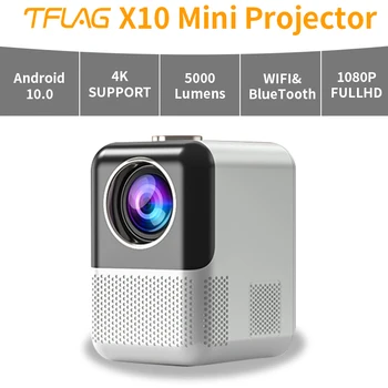 Проектор TFlag X10 Android10 подкрепа 5G Wifi BT 1080P, 4K преносим мини видео проектор led Smart Projector за домашния офис кино
