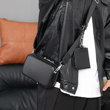 Чанти Модерен, с джобове, през рамо, за пътуване, мъжки стил, унисекс, проста опаковка, 2 качествени мини-нагрудных кожени своята практика, ежедневни чанти