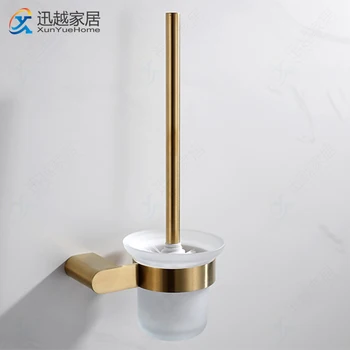 Поставки за тоалетни четки със стъклена чаша Caddy Стойка от матово злато 304 Стенни рафт от неръждаема стомана за почистване на баня, Аксесоари за тоалетна