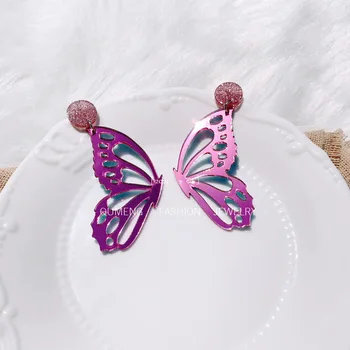 YAOLOGE благородна фея с лилаво крило на пеперуда, красива романтична обици за момичета, изискани сватбени акрилни обеци, модни бижута