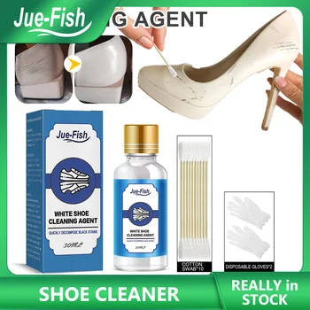 Jue-Fish 30 мл Бели Обувки Edge Brighten Отбеливающее Средство За Почистване на Жълта Кал Бързо Премахва Набор от Почистващи препарати Памучни тампони И Ръкавици
