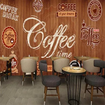 Европейските и американските кафе етикети в ретро стил, тапети тапети, 3D тапети за кафе-пауза, ресторант, кафене, индустриален декор, стенни тапети