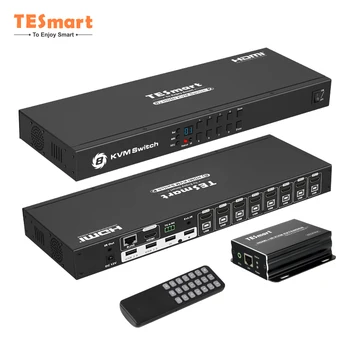 TESmart Нови постъпления Поддръжка на 4K HDCP 1.4 EDID HDMI KVM Разклонител до 50 м с мулти-функционален ключ 8x1 HDMI KVM Двоен монитор