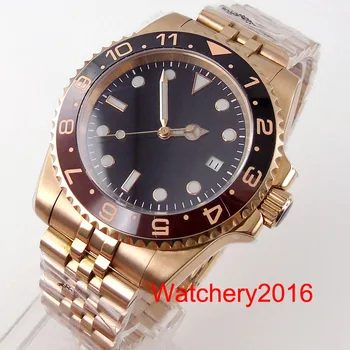 40 мм NH35 MIYOTA 8215 PT5000 розово злато автоматично мъжки часовници син сапфир кристал черен циферблат ненаправленный bezel каишка