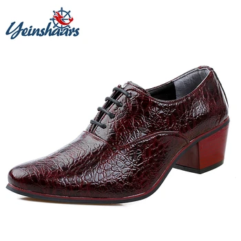 2021 Луксозни Мъжки Модела Булчински Обувки От Крокодилска кожа на Висок Ток 6 см, Модни Оксфордские Обувки С Остри пръсти, Увеличаване на Растежа, Вечерни Обувки за Бала