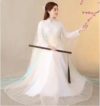 Древното китайско рокля фея за cosplay, на женски поглед Hanfu, бяла сценична пролет