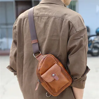 Реколта модерен дизайнерски мъжки мини нагрудная чанта от естествена телешка кожа, организатор на всеки ден, младежка спортна чанта през рамо от естествена кожа