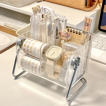 Настолна кутия за съхранение, акрилен прозрачен държач за химикалки, многофункционален органайзер за съхранение на канцеларски материали в общежитието, ученически офис консумативи