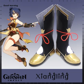 Играта Genshin Impact Xiangling/ обувки за cosplay, обувки от изкуствена кожа, обувки за парти в чест на Хелоуин, Xiangling, обувки от всякакъв размер по поръчка