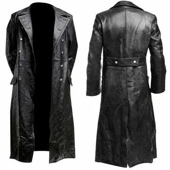 Мъжки Зимни палта, Мотоциклетное Мъжки Байкерское палто, Кожена Тренч, Особено Мъжки Дълга Мъжки Дрехи 2023, Модни якета