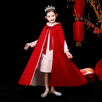 Есенно-зимния нов дълъг дъждобран за момичета, наметало принцеса в китайски стил Hanfu, стара детска топло дебело наметало за cosplay на Хелоуин