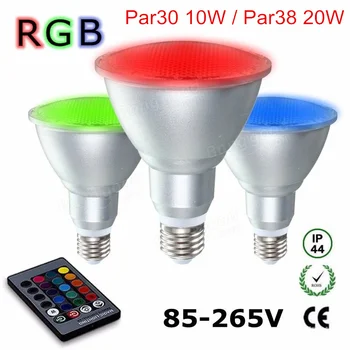 10 W 20 W RGB осветление с дистанционно управление от алуминий Par30 Par38 с регулируема яркост точков лампа AC85-265V RGB лампа