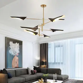 Черна метална led полилей за хола Артистичен дизайн E14 Спалня с Трапезария и Кухня тавана лампа Модерен окачен лампа в скандинавски стил