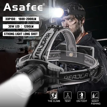 Asafee богат на функции на прожекторите XHP160 TYPE-C, акумулаторна, със силно осветление, индикатор на прожекторите 30 W, бяла лазерна светлина