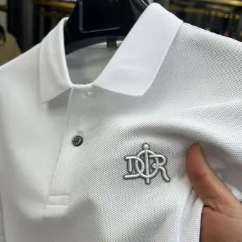 Висококачествена и Луксозна Марка Поло риза с бродерия 2023, Лятна тениска с Ревери от 100% Памук с къс ръкав и принтом, Корейски Тенденция, Модни Дрехи за Мъже
