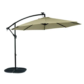 Живи акценти на 10-крак склонен окачен чадър за тераса с 40 светодиодни лампи Външен чадър