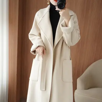 Жена карманное палто от чиста вълна, есен-зима, двустранен кашмир утепленная връхни дрехи, от висококачествени модерни дневни палто