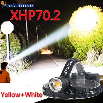 XHP70.2 Ярък led фенерче XHP70 Жълто-бял led фенерче за риболов, къмпинг, zuma, USB Акумулаторна фенерче, 3 * батерии 18650