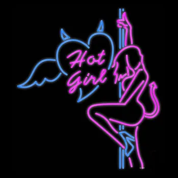 Неонова реклама с Hot Girl Damce Pole Lamp, крило бира на бара, клубна стая, лампа във формата на сърце, ръчно изработени, реклама на потребителски лого, лампа ръчна изработка