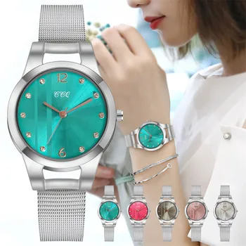Дамски часовник с шарени циферблат, луксозен сребърен мрежест гривна, кварцов часовник, модни ръчен часовник Zegarek Damski