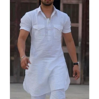 Етнически състав традиционно облекло патани, мъжка риза Kurta Punjabi Kurta, однотонная
