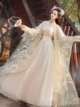 Завързана женски костюм Hanfu с бродерия, лятно дышащее страхотна рокля в китайски стил, представяне на националния танцов хор, Cosplay