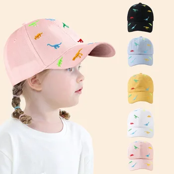 Детска бейзболна шапка, нова лятна однотонная шапка от слънцето с анимационни бродерия динозавър, шапки за момчета и момичета, детска шапка за риболов в стил хип-хоп