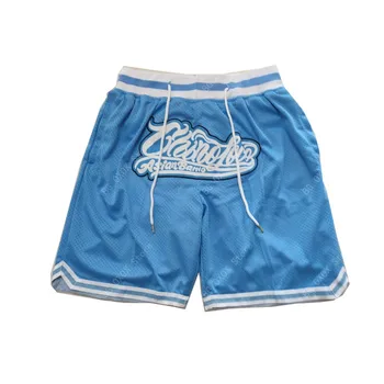 Баскетболни шорти Carolina с четири джоба с цип, шевна бродерия, висококачествени спортни къси панталони за улицата, плажни панталони, сини, ново 2023 година