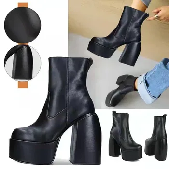 Дамски ботуши на платформа и висок ток в уличном стил пънк, ботуши над коляното, есен-зима, висококачествена и еластична топла обувки