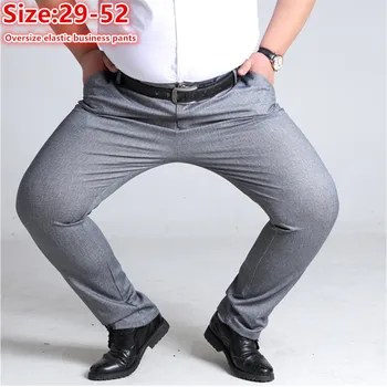 Извънгабаритни мъжки бизнес прави панталони с висока засаждане, големи размери 52 50 48 46, офис черни, сини, сиви панталони за официален костюм