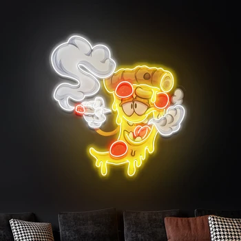 Мультяшные неонови надписи за пушачи пица, персонализирани подаръци ръчна изработка, индивидуални led лампа, интериор за ресторант, бар, магазин, неон монтиран на стената лампа