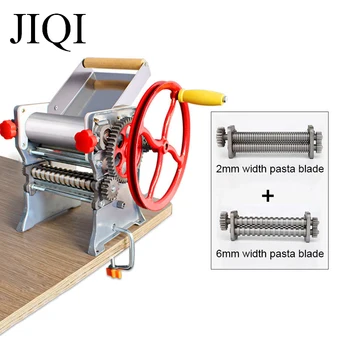JIQI Ръчна машина за пресоване на юфка от неръждаема стомана, ръчна манивела, макаронница, закачалка за раскатки тест, кнедли, Вонтон, машина за спагети