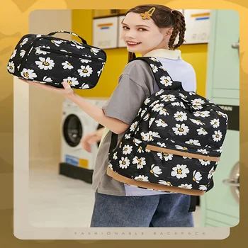 2 бр./компл. училищна чанта за момичета, малка раница с принтом във формата на маргаритка, студентски водоустойчива чанта за книги с голям капацитет с пакет за обяд