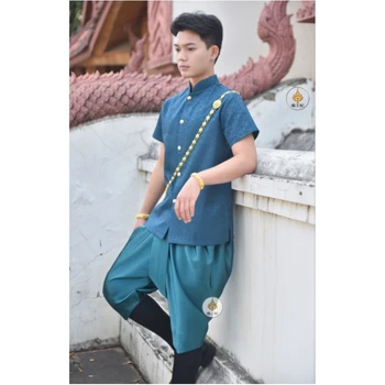Пролет лято традиционно облекло на Тайланд, за мъже Дрехи от югоизточна Азия тайландски костюм Блузи панталони Ресторант хотел Добре дошли